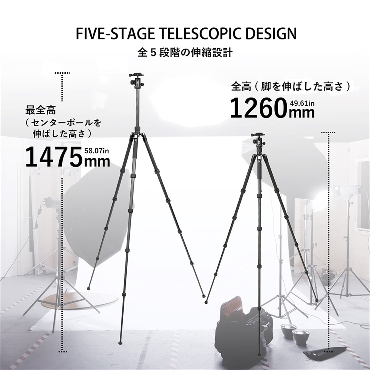 TOKIWA STYLE カーボン5段トラベル三脚＆雲台セット TA225CJ+BA25J 